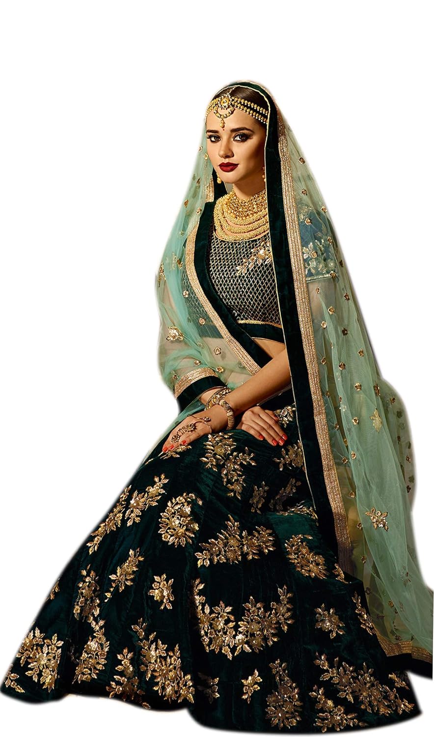 maruti fashion women's silk lehenga choli (green,free size, semi-stitched)