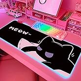 JMIYAV Pink RGB Gaming Mouse Pad 31.5x12 Inch PC XL Large Extended Glowing Led Light Up Desk Pad Non-Slip Rubber Base Computer Cute Mousepad Mat Desk Accessories Gaming Setup 352