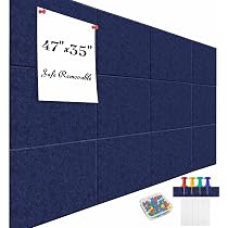 Cork Boards For Walls 47x35 Inch 12 Pack, Large Customizable Felt Bulletin Board With 60 Safe Removable Adhesive Tabs,Alternative For Office, School, Photo Display, Memo Organizer Blue