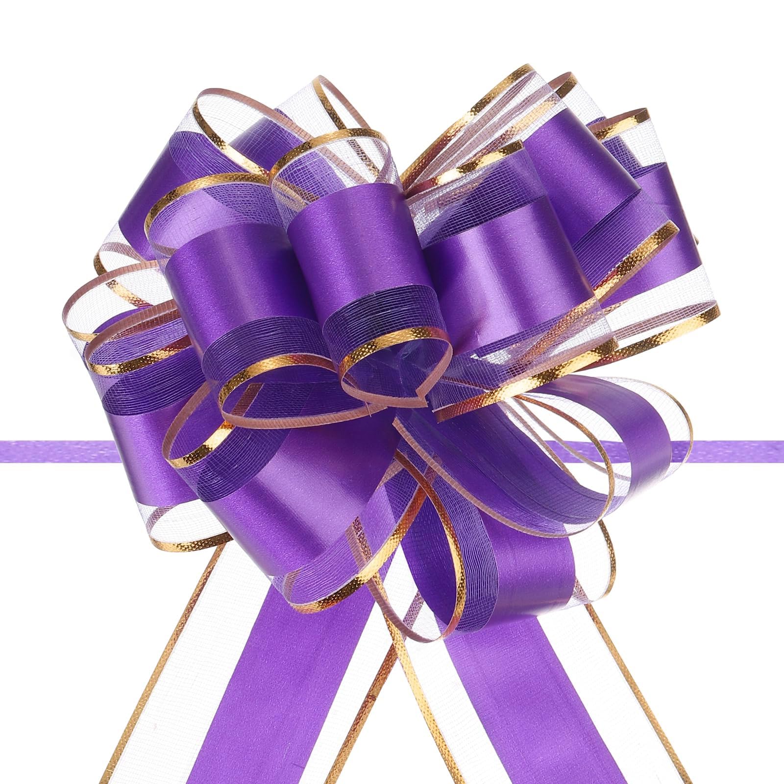 Unifizz 10pcs 6 Inch Purple Pull Bows with Gold Edge Ribbon Large Gift Bows for Valentine's Day Xmas Holiday Decoration Baskets Gift Wrapping