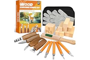 Wood Carving Kit, 23pcs Wood Carving Tool with 4PCS Wood Carving Knives & 5PCS Detail Knives 9 Basswood Blocks & Gloves & Rol