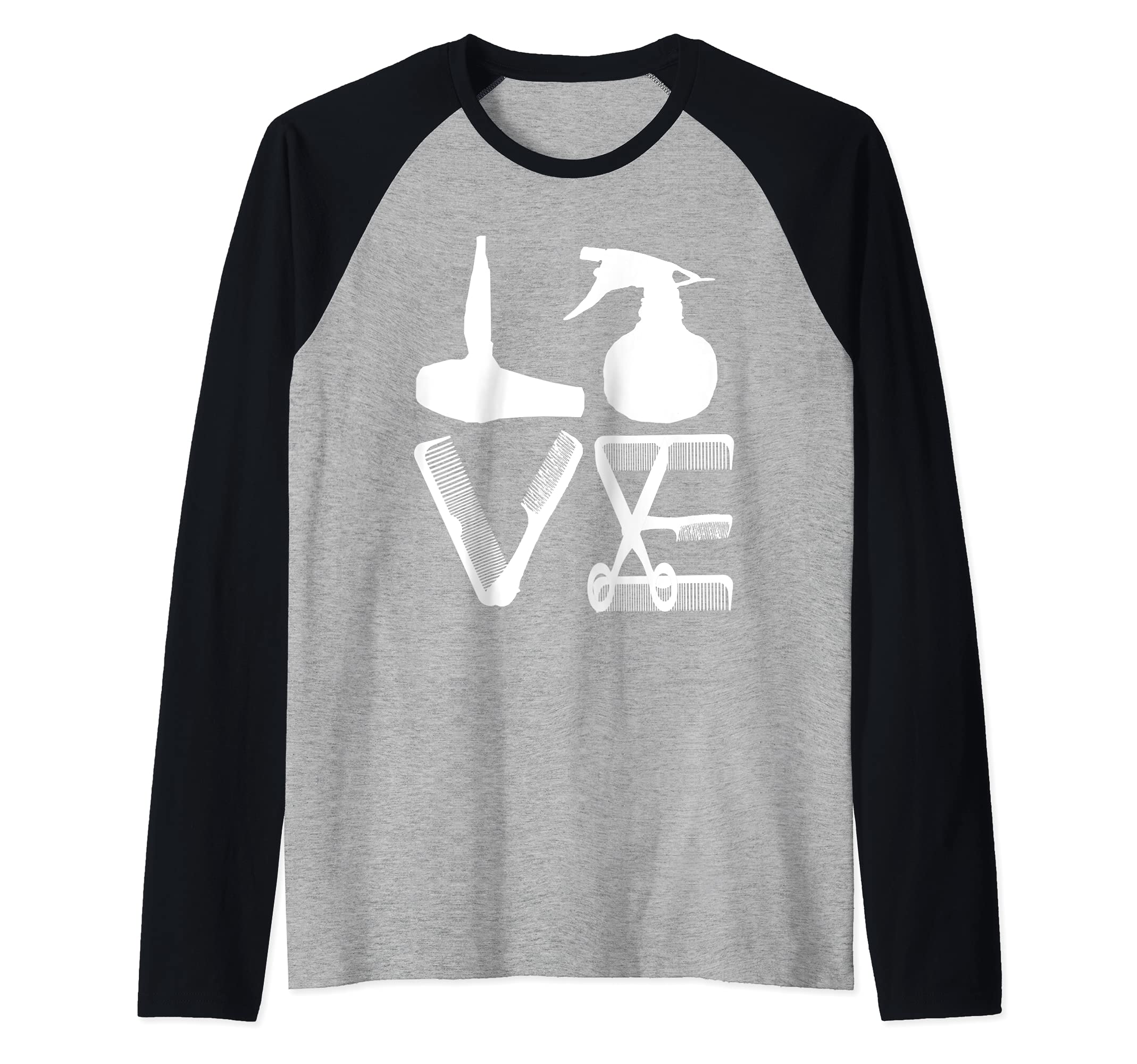 Hairdresser Love Hairdryer Scissors Barber Hair Brush Raglan Baseball Tee