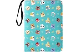 YOWXEEDI Leatherette 4 Pocket Trading Card Binder Album Holder Pages Folder Protector for Animal Crossing Amiibo Cards Standard Series 1-5 Toploading 3 Ring Zip Card Binder Album TCG ACNH Characters Teal