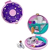 Polly Pocket Playset, Travel Toy with 2 Micro Dolls & Surprise Accessories, Pocket World Donut Pajama Party Compact, Food Toy