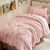Bedsure Twin XL Comforter Set - Extra Long 5 Pieces Dorm Bedding Sets, Pinch Pleat Pink Bed in a Bag with Comforter, Sheets, Pillowcase & Sham