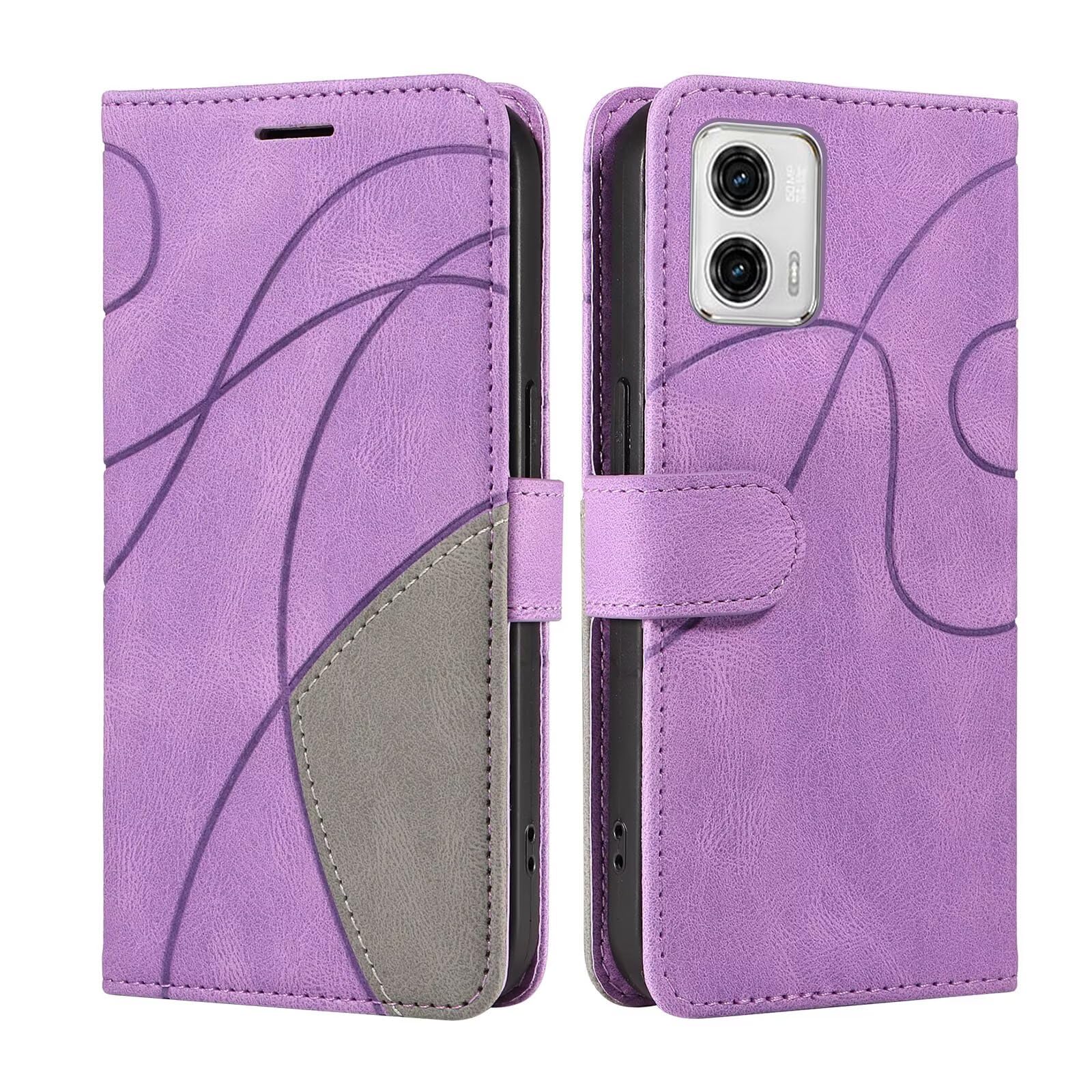 Lvnarery Motorola Moto G54 Case Protective Geometric Wallet Phone Case PU Leather Cover with Magnetic Closure Kickstand Bookstyle Folding Stand Silicone Bumper Card Holder Pouch Purple