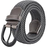 Mile High Life | Braided Stretch Elastic Belts | Pin Oval Solid Black Belt Buckle | PU Loop End Tip Men/Women/Junior Belt