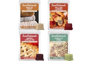 Scentsationals Fall Wax Melts - Harvest Home 4-Pack – Long Lasting Wax Cubes with Strong Scent for Warmers – Includes Warm Apple Pie, Vanilla Pine, Fallen Leaves & Feelin Cozy - 10oz (24-Cubes)
