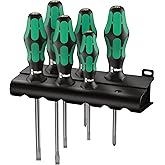 Wera - 5105650001 Kraftform Plus 334/6 Screwdriver Set with Rack and Lasertip, 6-Pieces, Multicolor, Slotted: 6.5x150mm, 3x80