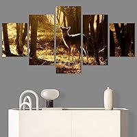 SIGNWIN 5 Panel Canvas Wall Art Modern Art Animals Dramatic Giraffe Lion Multicolor Photography Southwest for Home Decorations Ready to Hang - 60