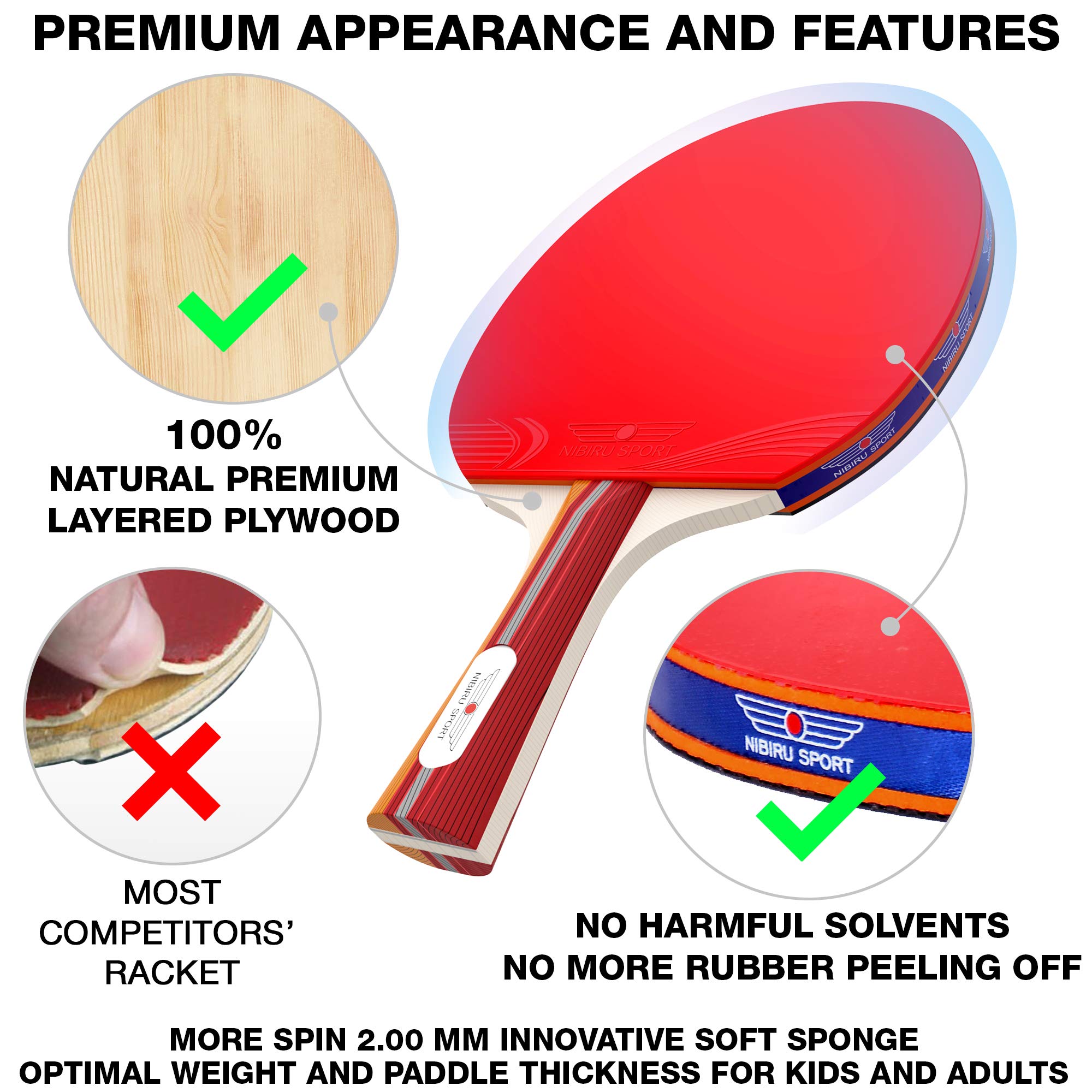 Ping Pong Paddle Set (4Player Bundle) 4 Ping Pong Paddles Convenient