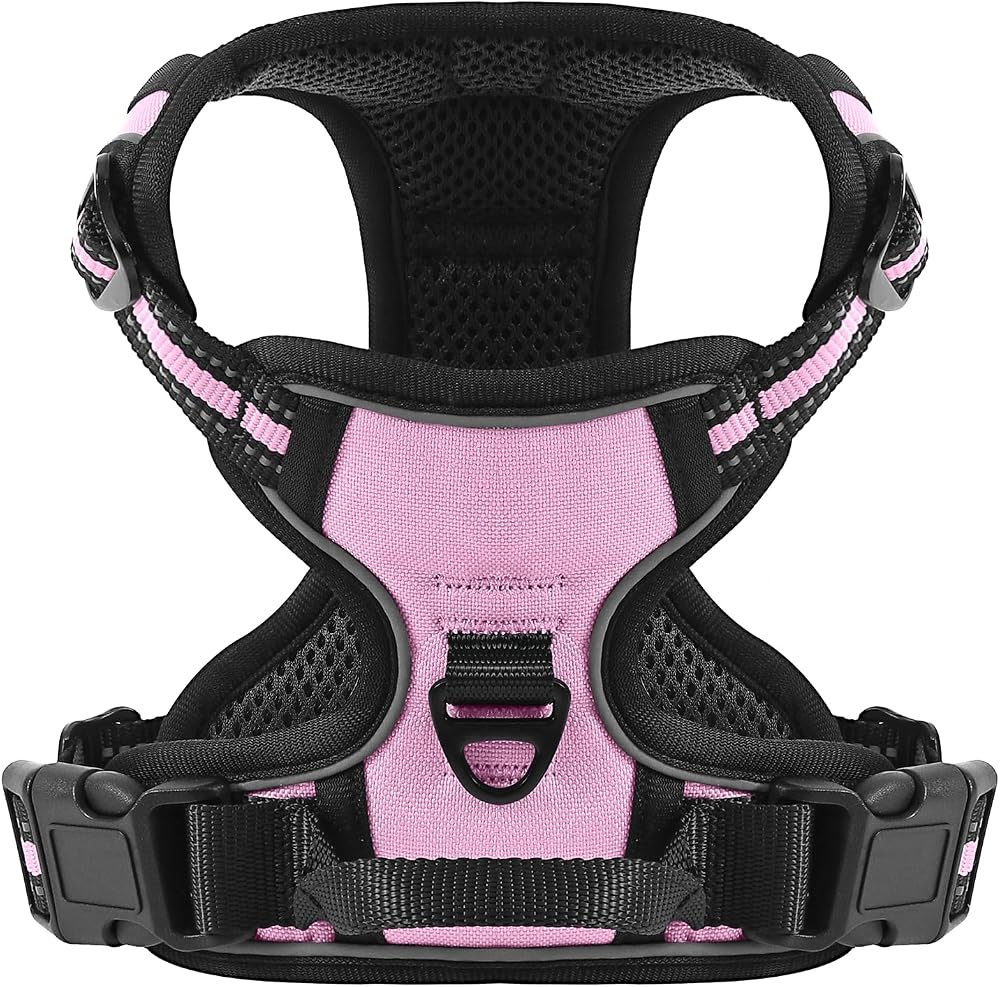 Belababy Dog Harness Front Clip No Pull Adjustable Reflective Pink S