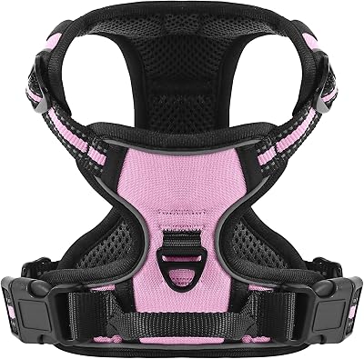 Belababy Dog Harness Front Clip No Pull Adjustable Reflective Pink L