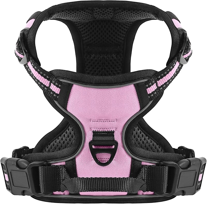 Belababy Dog Harness Front Clip No Pull Adjustable Reflective Pink S