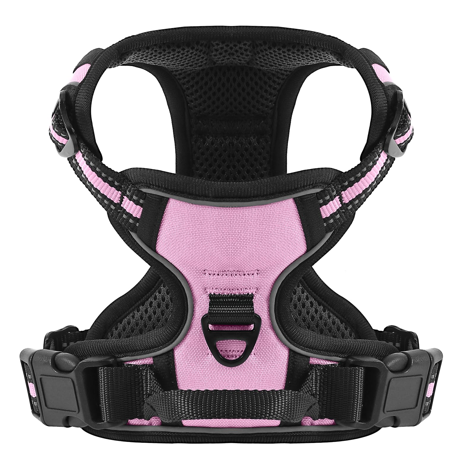 Belababy Dog Harness Small Medium Large No Pull, Adjustable Reflective Front Clip Dog Harness with Easy Control Handle, 2 Metal Rings for Training or Walking, Pink XL