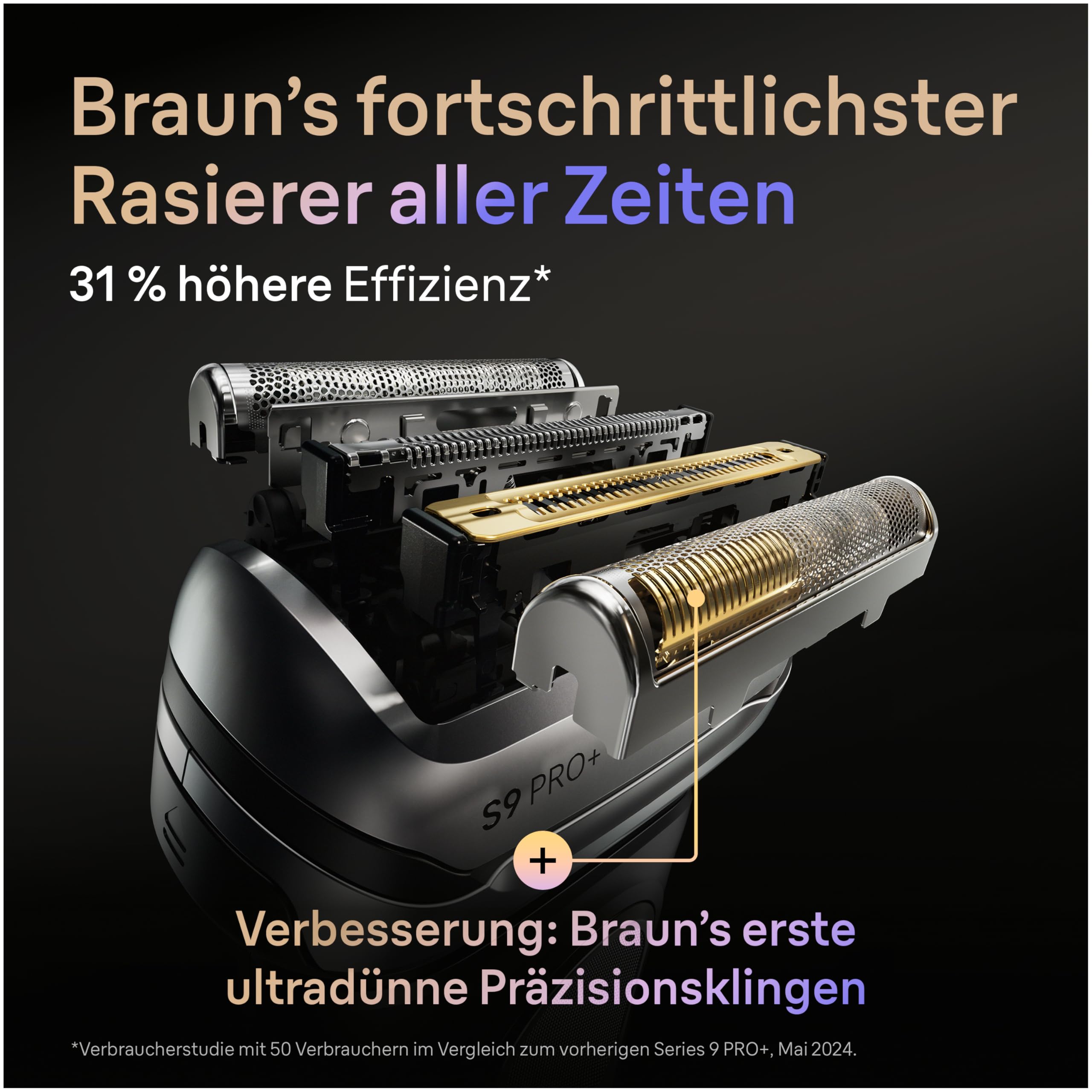 Braun Series 9 PRO+ Elektrorasierer Herren, 5+1 Ultradünne Präzisionsklingen, Pro-SensoAdapt, Rasierapparat mit 60 Min. Akku, Ladeständer, Nass- und Trockenrasierer Made in Germany, 9610si, Schwarz 5