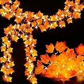 Fall Decor 2 Pack Lighted Fall Garland, Total 16.4ft 40 LED Thanksgiving Decorations Halloween String Lights, Friendsgiving Gift Thanksgiving Decor for Home Holiday Autumn Garland Indoor