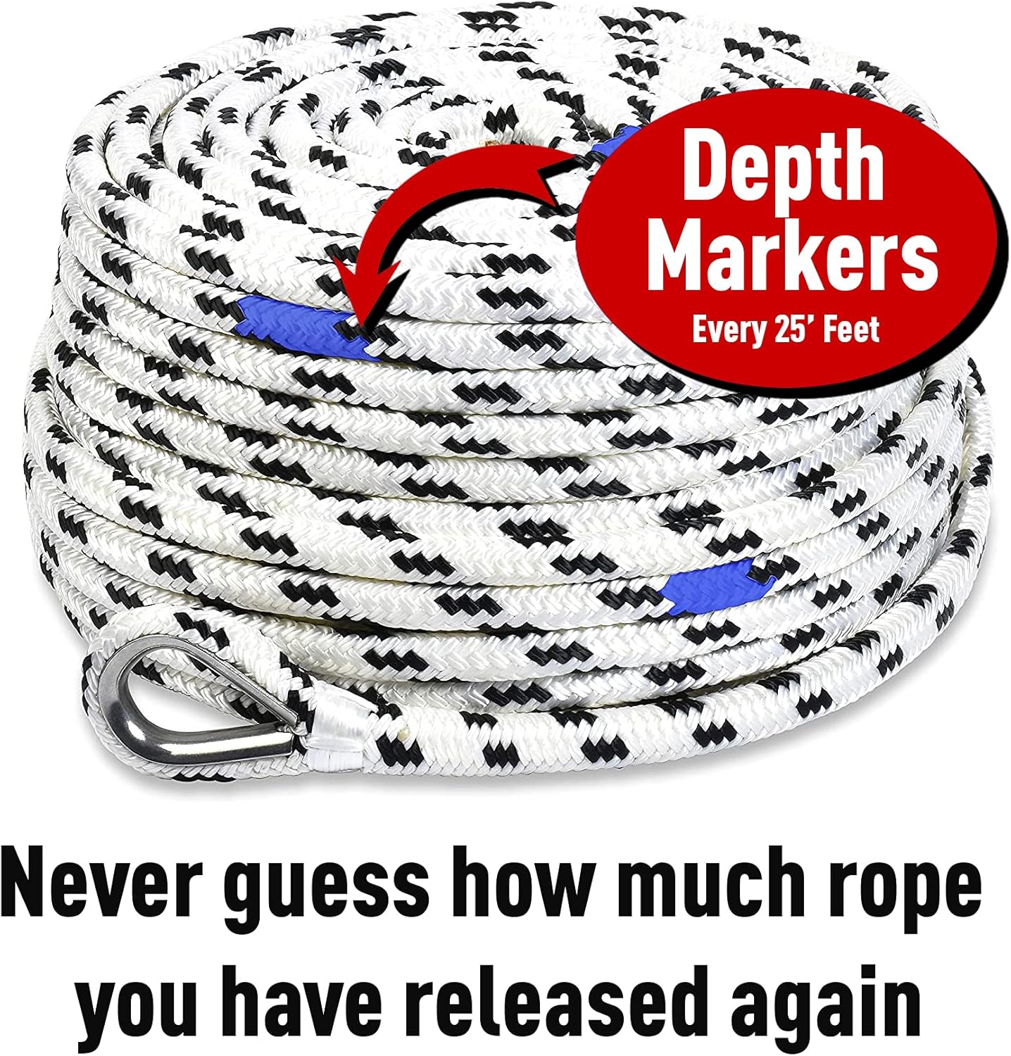 BTG Gear Nylon Boat Anchor Line w/Stainless Steel Thimble & Depth Markers : Sports & Outdoors