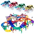 PicassoTiles 150 Piece Race Car Track Building Block Educational Toy Set Magnet Tile Magnetic Blocks Playset 4 Cars Early STEM Learning Construction Kit Hand-Eye Fine Motor Skill Brain Training PTR150