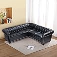 RARZOE Chesterfield L Shaped Sectional Sofa, Deep Button Tufted Velvet Upholstered Rolled Arm Classic Chesterfield Settee Sofa, Modern 5 Seater Couch Furniture for Living Room, Black