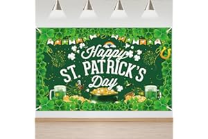 St. Patrick's Day Decorations, St. Patrick's Day Banner Shamrocks 71x44 Inch St Patricks Shamrock Background for Irish Luck D