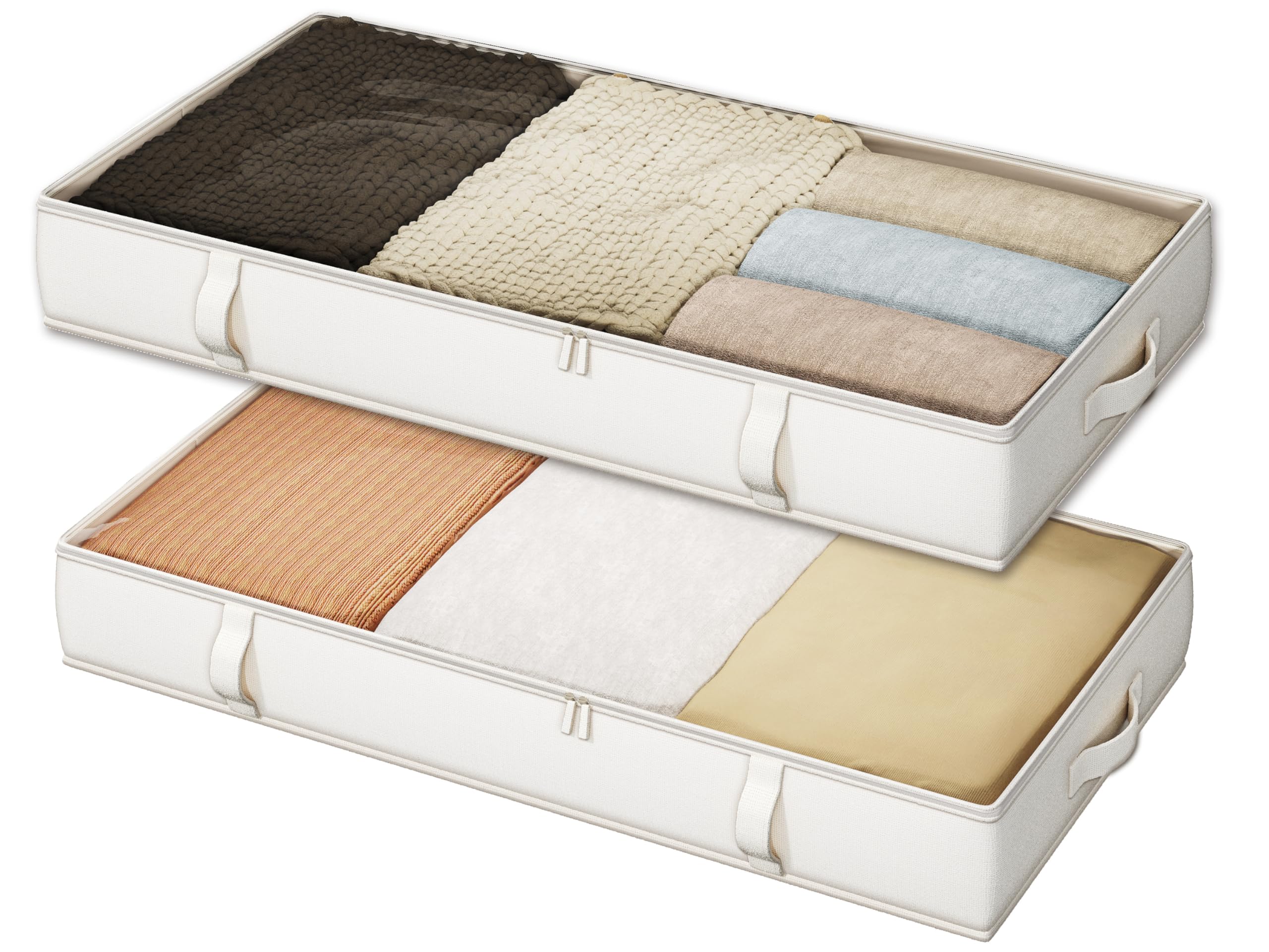Photo 1 of Vailando Under Bed Storage Containers, Underbed Storage Bins with 6 Inches Tall, Clothes Storage Box with Sturdy Handles and Sidewalls, Beige, 2-Pack