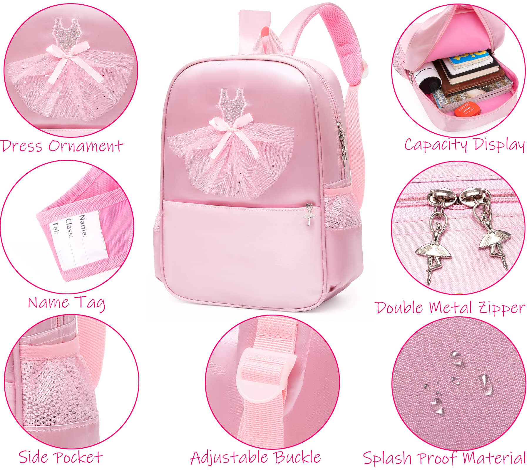 Dorlubel Cute Ballet Dance Backpack Tutu Dress Dance Bag with Key Chain Girls