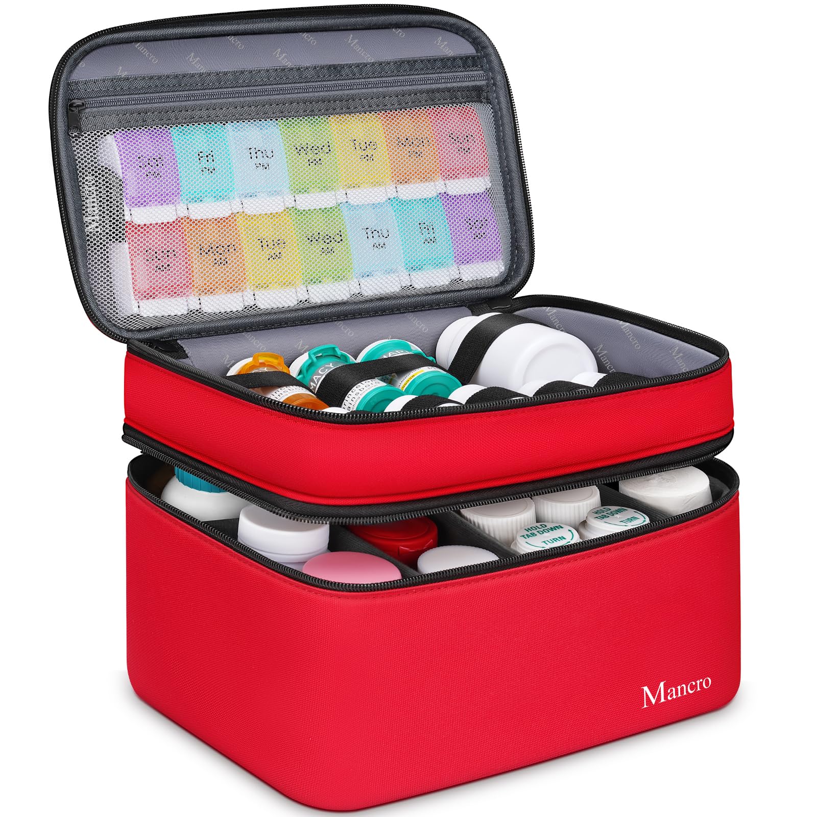 Photo 1 of Mancro Dual Layers Medicine Organizer Bag, Pill Bottle Organizer Storage with Lockable Zipper, Medication Travel Bag for Pills, Vitamins, Medical Supplies for Home Storage, Travel