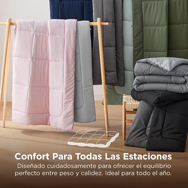 Bedsure edredom cama 150 entretiempo - enchimento nórdico 240x220 cm de 300 gr/m² para cama de casal 150x200, edredons de outono e primavera, fibra macia e cinza