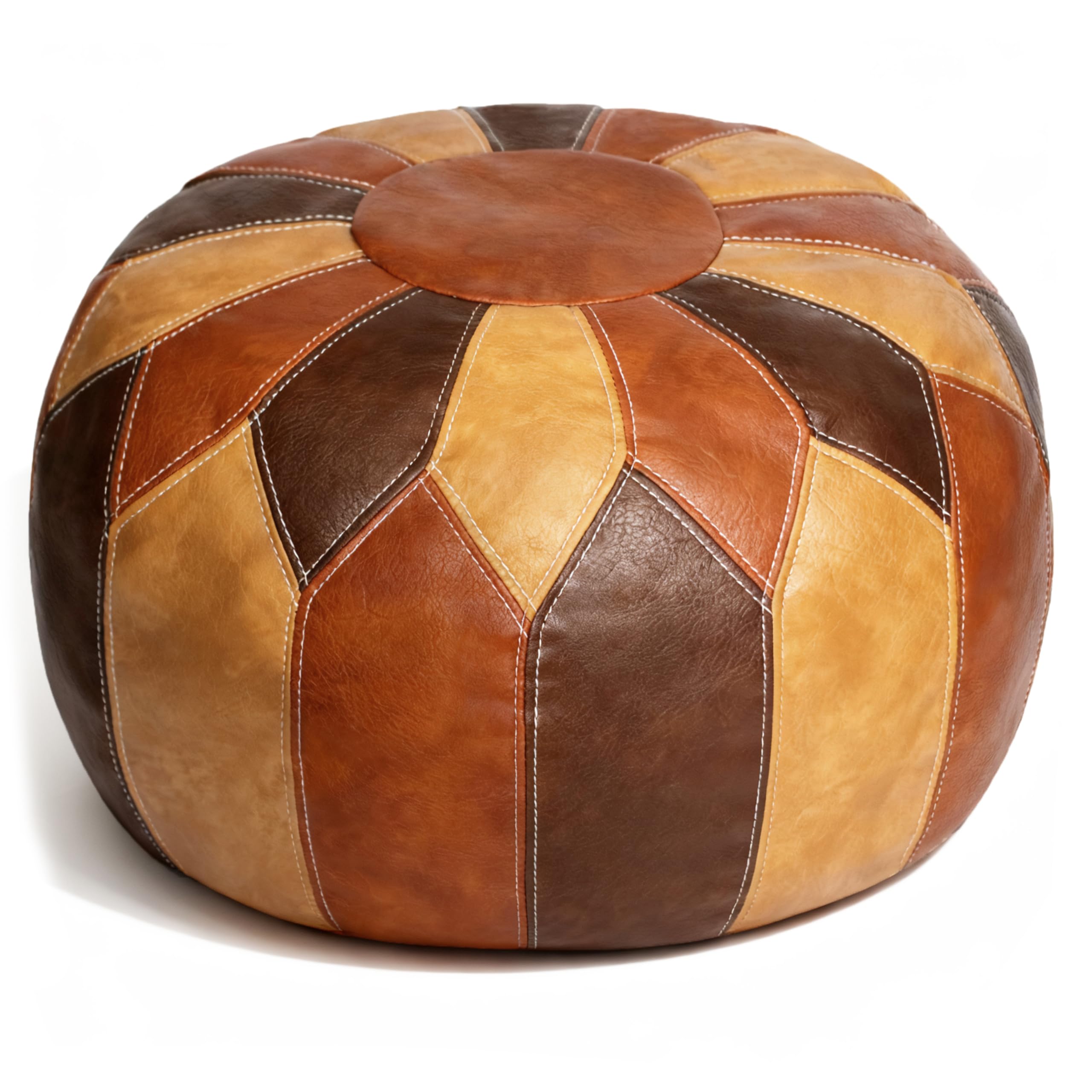 Photo 1 of Thgonwid Unstuffed Moroccan Faux Leather Pouf Ottoman with Storage - Handmade Boho Chic Multi-Use Footrest for Living Room, Bedroom, Patio - Round Ethnic Floor Cushion & Decorative Accent, Tricolor