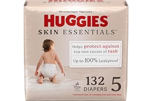 Huggies Size 5 Diapers, Skin Essentials Baby Diapers, Size 5 (27+ lbs), 132 Count (2 Packs of 66), Packaging May Vary