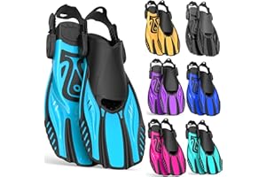 Otowaving Snorkel Fins Diving Fins Adjustable Buckles Open Heel Swim Flippers Travel Size Short Swim Fins for Snorkeling Diving Swimming Adult Men Womens
