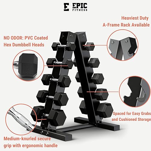 Epic Fitness 150 Pound Premium Hex Dumbbell Set PVC Coated