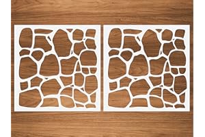 CODOHI Stone Stencils, 2 Pcs Sharp Stone Stencils for Painting on Wood Wall Floor Tile Canvas, Reusable Plastic Template for DIY Home Decor 12" x 12"