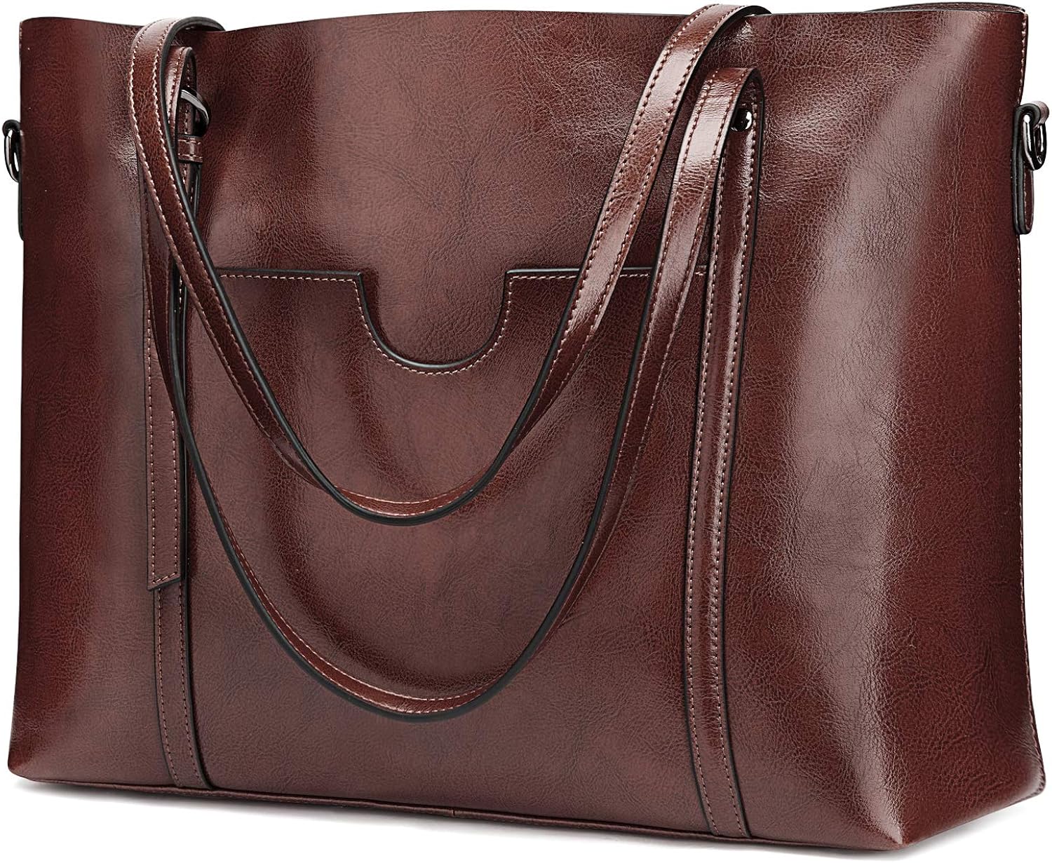 S-ZONE Women Cow Split Leather Top Handle Satchel Daily Work Tote Shoulder Bag Large Capacity, Coffee