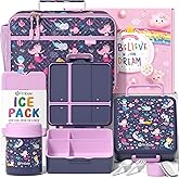 Fimibuke Kids Bento Snack Lunch Box with 4 Compartment, Insulated Bag, Stainless Steel Vacuum Food Jar, Ice Pack, Utensils Set, Birthday Gift for Age 3-12 Back to School Toddler Girl Boy