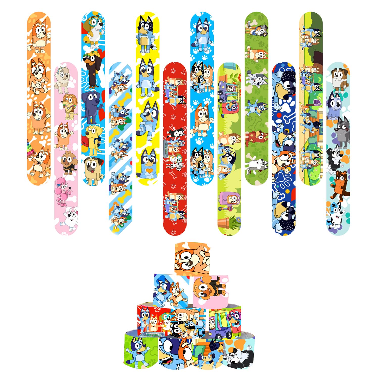 MIZT 24Pcs Slap Bands Blluey, Bracelets for Kids Party Bags Fillers, Kid's Party Favors Slap Wrist Bands for Kids Boys Girls, Birthday Christmas Favours Multicolour — image 1