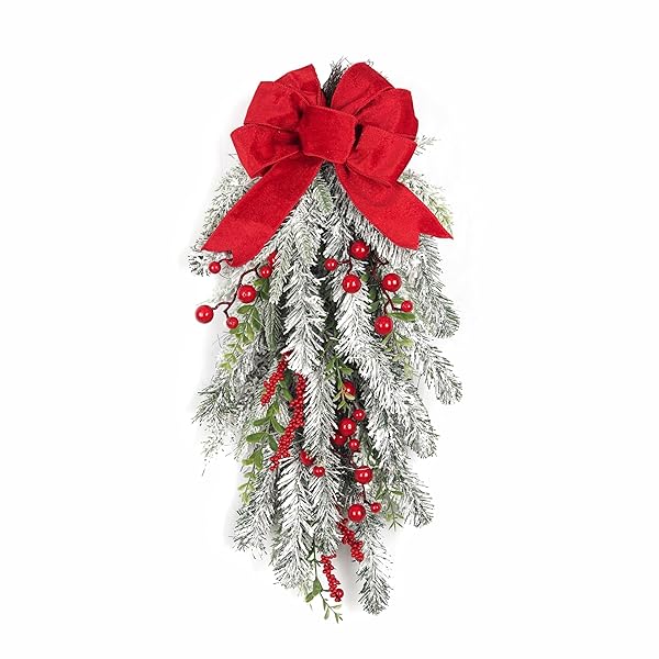 FLOROAD 28 INCH PRE-LIT CHRISTMAS TEARDROP SWAG, DECORATED...
