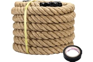 VANJUANWES 1 inch x 10ft Hemp Rope Thick Rope Natural Jute Rope Nautical Rope Heavy Duty Rope Deer Rope for Swing Crafts Gardening Nautical Tug of War Rope Bundling Packing Rope