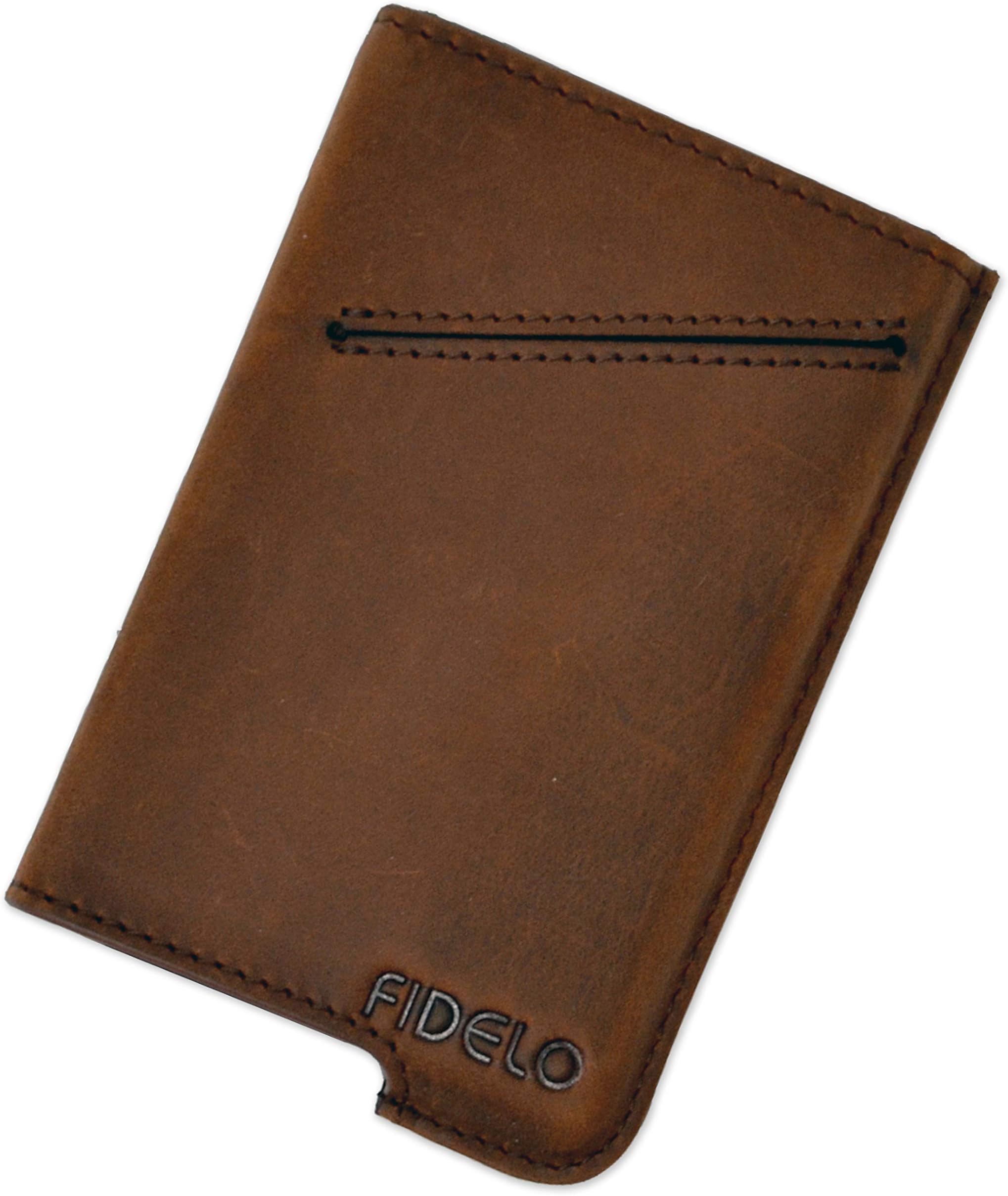 FideloLeather Case For Carbon Fiber/Aluminum pop up wallet for men - Crazy Horse Leather Case Slim Wallets, Perfect Minimalist Wallet CASE For Men - Leather CASE ONLY - Khakhi