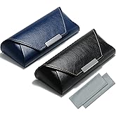 UNIEOWFA 2Pack Leather Hard Shell Glasses Case Women Travel Soft Sunglasses Case for Men Light Portable Reading Eyeglass Case