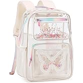 KIDNUO Clear Backpack for Girls,Clear Bookbag Heavy Duty Transparent Backpacks for Stadium Events, See Through Back Pack for Kindergarten Elementary Middle High School (Beige)