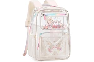 KIDNUO Clear Backpack for Girls Women Transparent Kids Elementary College School Bag Travel Laptop Backpacks Large Bookbags (Beige)