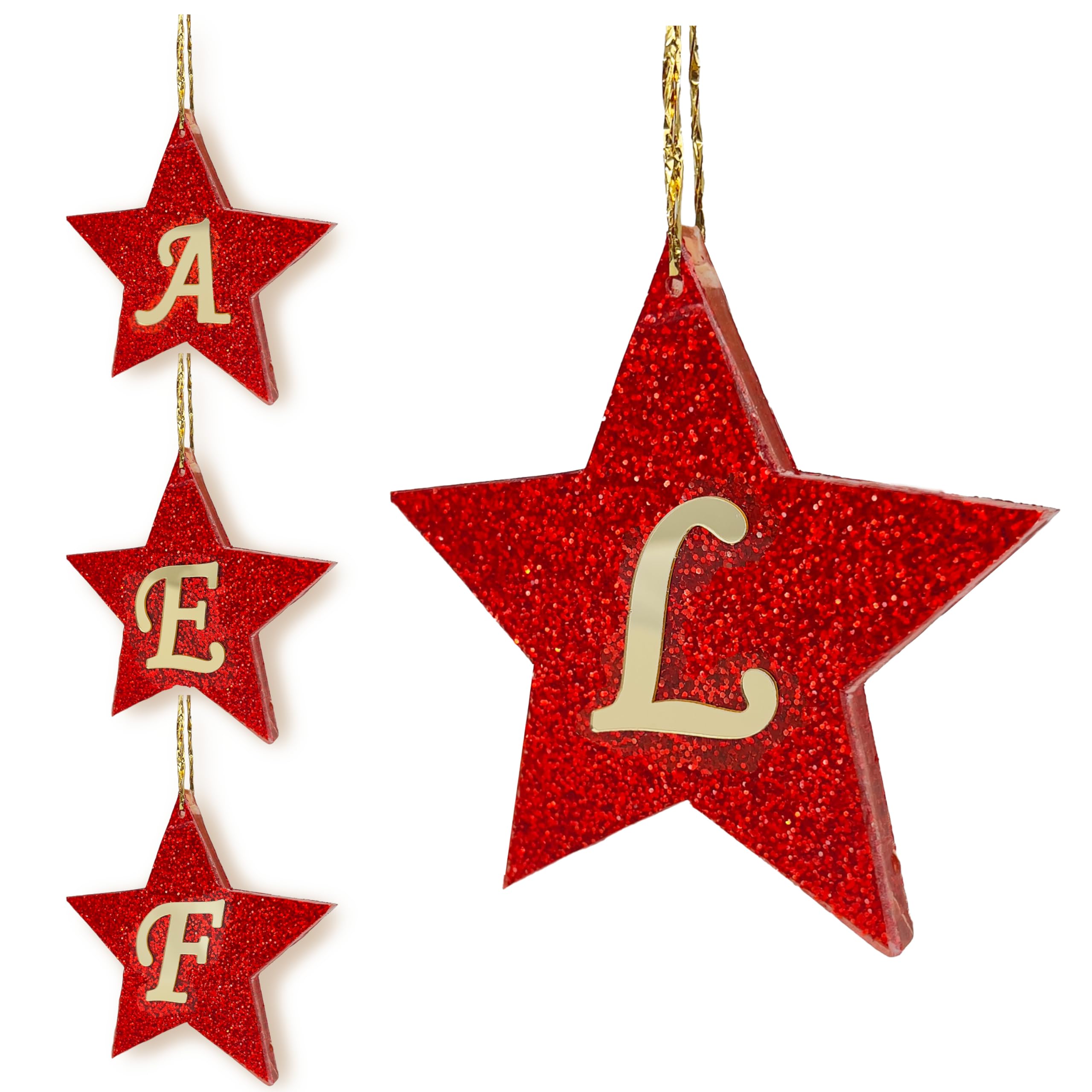 Christmas Initial Acrylic Ornaments - 12x12cm - Personalized Xmas Star Glitter Hanging Baubles for Christma Tree Decorations (Initial #L)