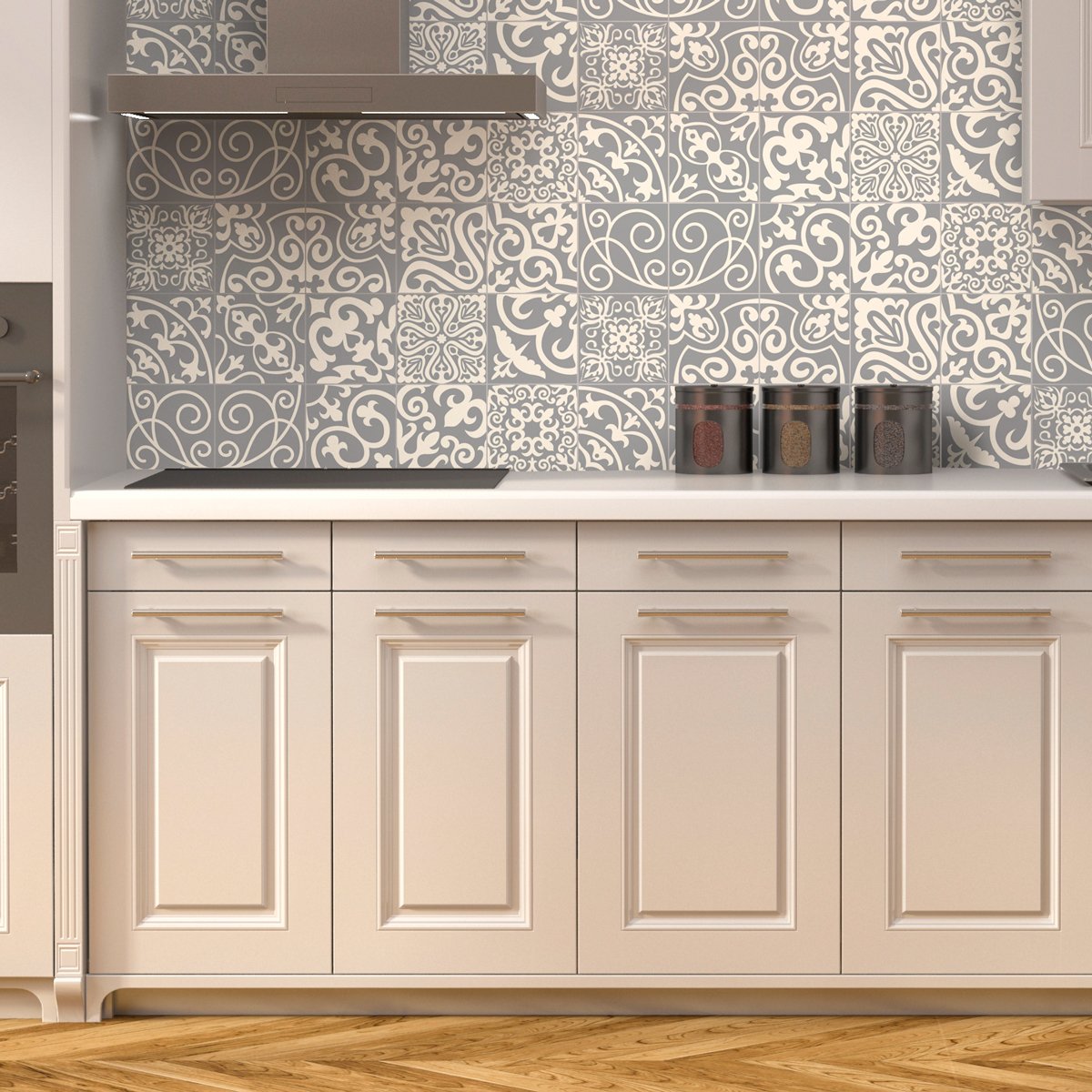 Ambiance Sticker Self-Adhesive Decorative Wall Decal Cement Tile for Bathroom and Kitchen Nuances de Gris Palaos - Pack of 9 Stickers of 10 x 10 cm