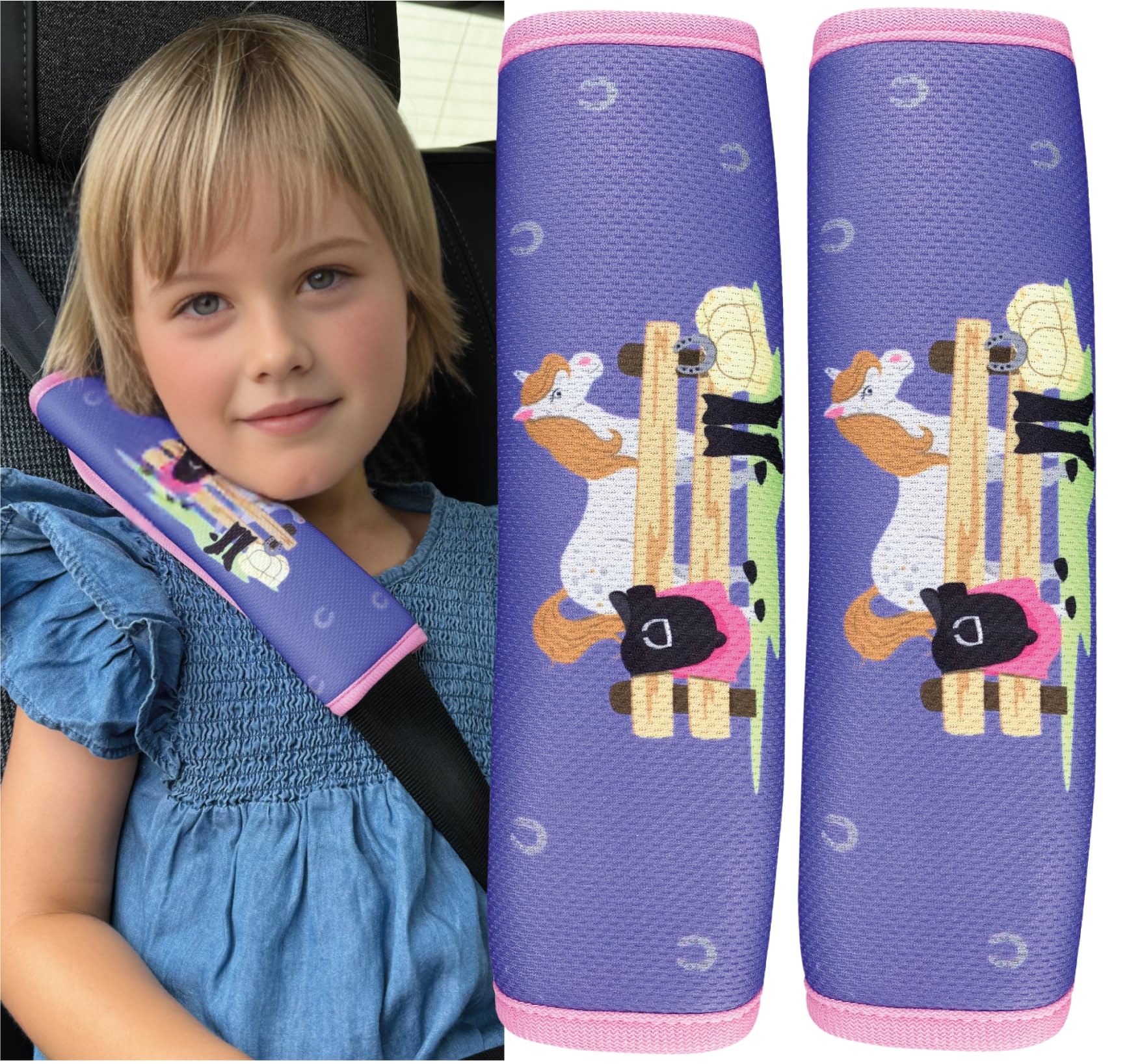 HECKBO 2X Kids Car Seat Belt Pads Seat Belt Protectors - Horse - Seat Belt Pads for Kids and Babies- Ideal for Any Seat Belt Car Booster Seat Kids Bicycle