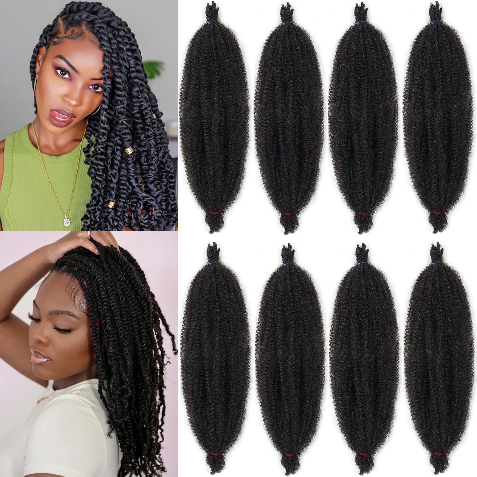 Photo 1 of 18 Inch Springy Afro Twist Hair 8 Packs Pre Fluffed Spring Twist Hair Pre Stretched Wrapping Hair Marley Twist Braiding Hair Cuban Twist Crochet Braiding for Soft Locs Hair Extensions For Black Women