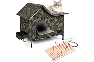 ANYSINY Heated Cat House,Removable Weatherproof Cat Houses for Outdoor Cats with Heating Pad (Camo, Medium)