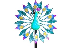 VeyFolzin.st Metal Outdoor Wind Spinner, 2-Way Wind Sculpture Spinner with Metal Stake, Waterproof 360 Degrees Kinetic Windmill Art Decoration for Patio Garden Lawn (Peacock B)