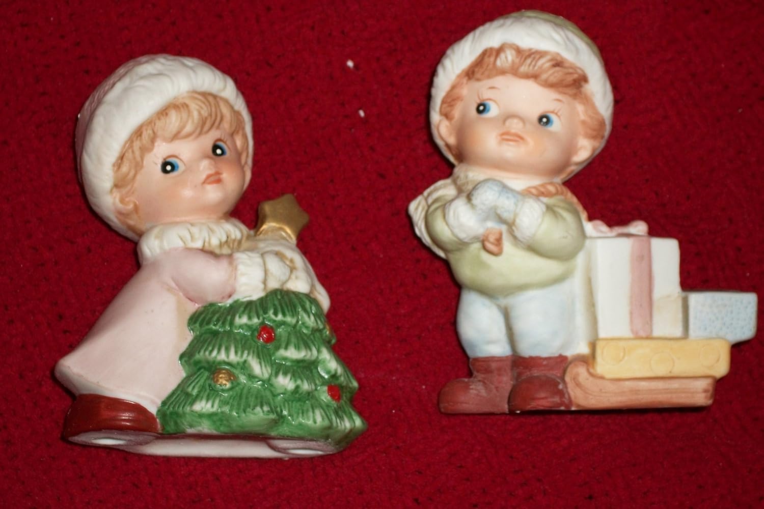 Homco Vintage Porcelain Christmas Boy and Girl Figurines